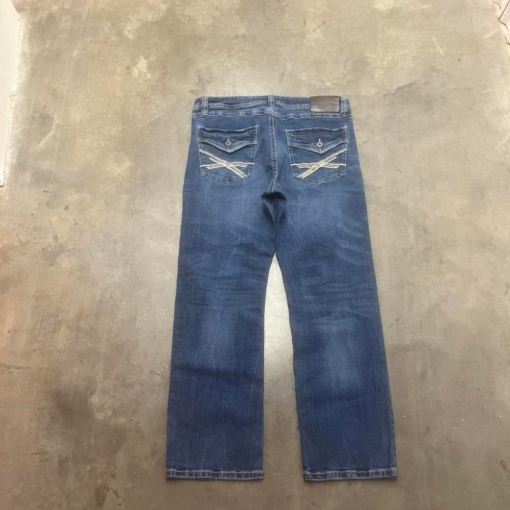 Y2K slim bootcut mens blue axel jeans‎ embroidered western flare wide leg 36